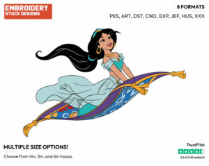 Jasmine On Flying Carpet - Disney's Aladdin - Embroidery Design in 3 sizes & 8 formats