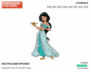 Jasmine, Magic Lamp - Disney's Aladdin - Embroidery Design in 3 sizes & 8 formats