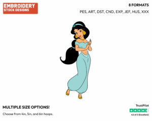 Jasmine - Disney's Aladdin - Embroidery Design in 3 sizes & 8 formats
