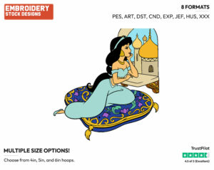 Jasmine Looking Out The Window - Disney's Aladdin - Embroidery Design in 3 sizes & 8 formats
