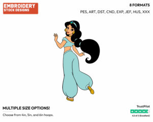 Jasmine Back View - Disney's Aladdin - Embroidery Design in 3 sizes & 8 formats