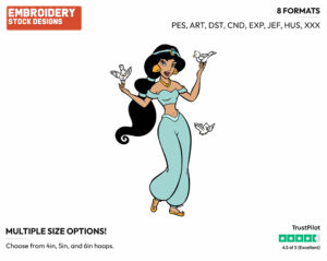 Jasmine, Doves - Disney's Aladdin - Embroidery Design in 3 sizes & 8 formats