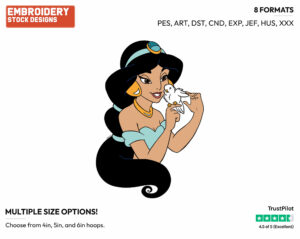 Jasmine, Dove - Disney's Aladdin - Embroidery Design in 3 sizes & 8 formats