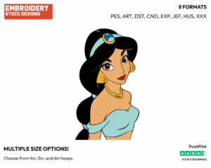 Jasmine - Disney's Aladdin - Embroidery Design in 3 sizes & 8 formats