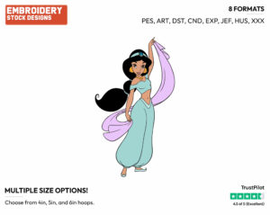 Jasmine - Disney's Aladdin - Embroidery Design in 3 sizes & 8 formats