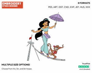 Jasmine, Abu Walking On Wire - Disney's Aladdin - Embroidery Design in 3 sizes & 8 formats