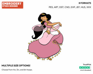 Jasmine Wearing Pretty Dress - Disney's Aladdin - Embroidery Design in 3 sizes & 8 formats