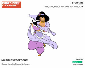 Jasmine In Purple - Disney's Aladdin - Embroidery Design in 3 sizes & 8 formats