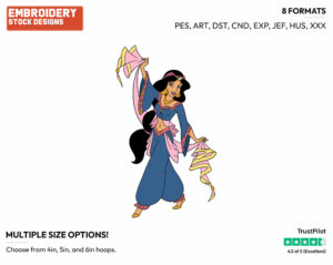 Jasmine - Disney's Aladdin - Embroidery Design in 3 sizes & 8 formats