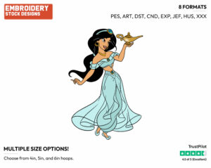 Jasmine, Magic Lamp - Disney's Aladdin - Embroidery Design in 3 sizes & 8 formats