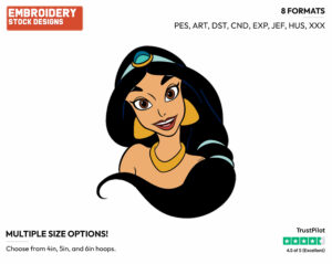 Jasmine's Face - Disney's Aladdin - Embroidery Design in 3 sizes & 8 formats