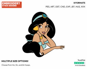 Jasmine's Face - Disney's Aladdin - Embroidery Design in 3 sizes & 8 formats
