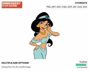 Jasmine - Disney's Aladdin - Embroidery Design in 3 sizes & 8 formats