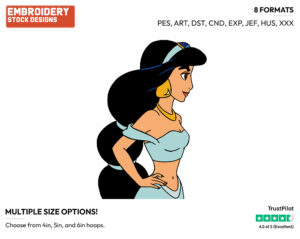 Jasmine Side View - Disney's Aladdin - Embroidery Design in 3 sizes & 8 formats