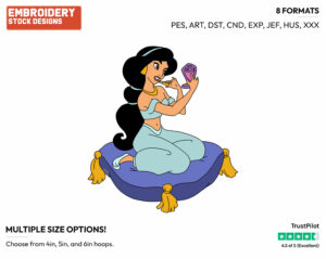 Jasmine Applying Makeup - Disney's Aladdin - Embroidery Design in 3 sizes & 8 formats