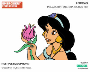Jasmine, Flower - Disney's Aladdin - Embroidery Design in 3 sizes & 8 formats