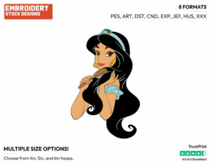 Jasmine Brushing Hair - Disney's Aladdin - Embroidery Design in 3 sizes & 8 formats