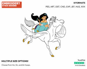 Jasmine Riding Winged Horse - Disney's Aladdin - Embroidery Design in 3 sizes & 8 formats