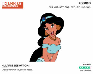 Jasmine Smiling - Disney's Aladdin - Embroidery Design in 3 sizes & 8 formats