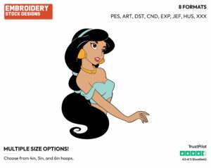 Thoughtful Jasmine - Disney's Aladdin - Embroidery Design in 3 sizes & 8 formats