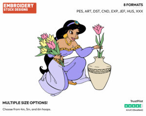 Jasmine Arranging Flowers - Disney's Aladdin - Embroidery Design in 3 sizes & 8 formats