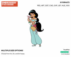 Jasmine, Flowers - Disney's Aladdin - Embroidery Design in 3 sizes & 8 formats