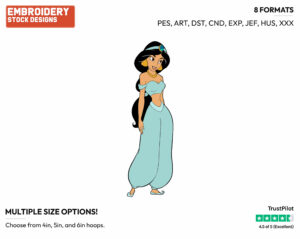 Jasmine - Disney's Aladdin - Embroidery Design in 3 sizes & 8 formats
