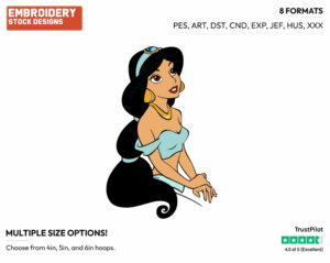 Jasmine - Disney's Aladdin - Embroidery Design in 3 sizes & 8 formats