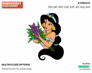 Jasmine, Flowers - Disney's Aladdin - Embroidery Design in 3 sizes & 8 formats