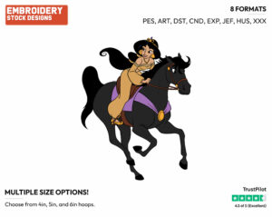 Jasmine Riding Horse - Disney's Aladdin - Embroidery Design in 3 sizes & 8 formats