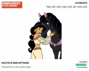 Jasmine, Horse - Disney's Aladdin - Embroidery Design in 3 sizes & 8 formats