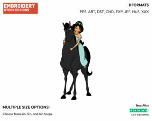 Jasmine Riding Horse - Disney's Aladdin - Embroidery Design in 3 sizes & 8 formats