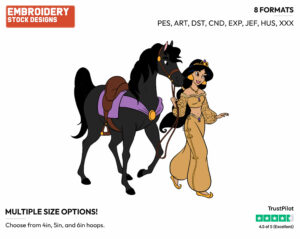 Jasmine, Horse - Disney's Aladdin - Embroidery Design in 3 sizes & 8 formats