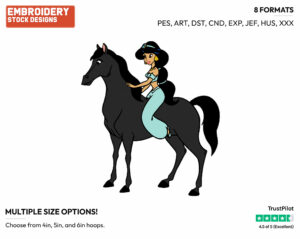 Jasmine Riding Horse - Disney's Aladdin - Embroidery Design in 3 sizes & 8 formats