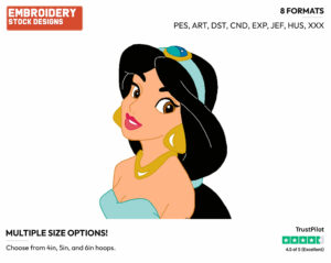 Jasmine - Disney's Aladdin - Embroidery Design in 3 sizes & 8 formats