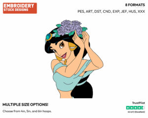 Jasmine, Flowers - Disney's Aladdin - Embroidery Design in 3 sizes & 8 formats