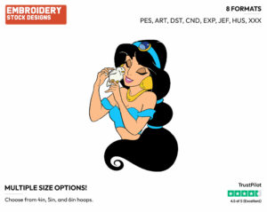 Jasmine, Dove - Disney's Aladdin - Embroidery Design in 3 sizes & 8 formats