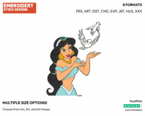 Jasmine Releasing Doves - Disney's Aladdin - Embroidery Design in 3 sizes & 8 formats
