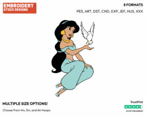 Jasmine, Dove - Disney's Aladdin - Embroidery Design in 3 sizes & 8 formats