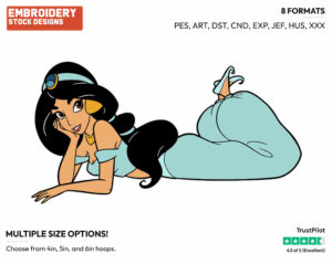 Jasmine Lying Down - Disney's Aladdin - Embroidery Design in 3 sizes & 8 formats