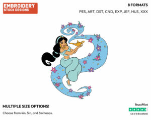 Jasmine, Magic Lamp - Disney's Aladdin - Embroidery Design in 3 sizes & 8 formats