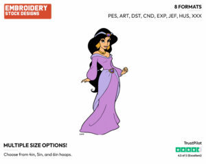 Jasmine In Purple Dress - Disney's Aladdin - Embroidery Design in 3 sizes & 8 formats