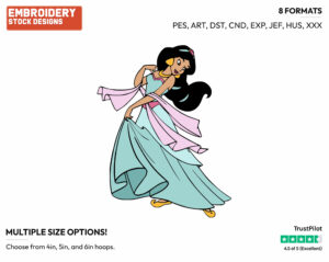 Jasmine In Pretty Dress - Disney's Aladdin - Embroidery Design in 3 sizes & 8 formats