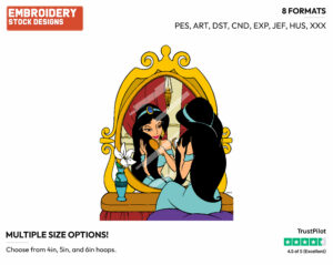 Jasmine Brushing Hair - Disney's Aladdin - Embroidery Design in 3 sizes & 8 formats