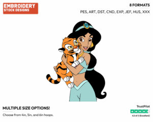 Jasmine, Baby Rajah - Disney's Aladdin - Embroidery Design in 3 sizes & 8 formats
