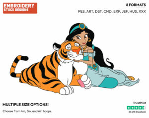 Jasmine, Rajah - Disney's Aladdin - Embroidery Design in 3 sizes & 8 formats