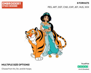 Jasmine, Rajah - Disney's Aladdin - Embroidery Design in 3 sizes & 8 formats