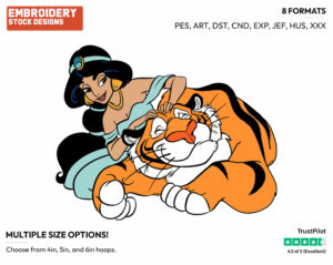 Jasmine, Rajah - Disney's Aladdin - Embroidery Design in 3 sizes & 8 formats