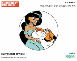 Jasmine, Rajah - Disney's Aladdin - Embroidery Design in 3 sizes & 8 formats