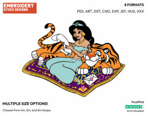 Jasmine, Rajah - Disney's Aladdin - Embroidery Design in 3 sizes & 8 formats